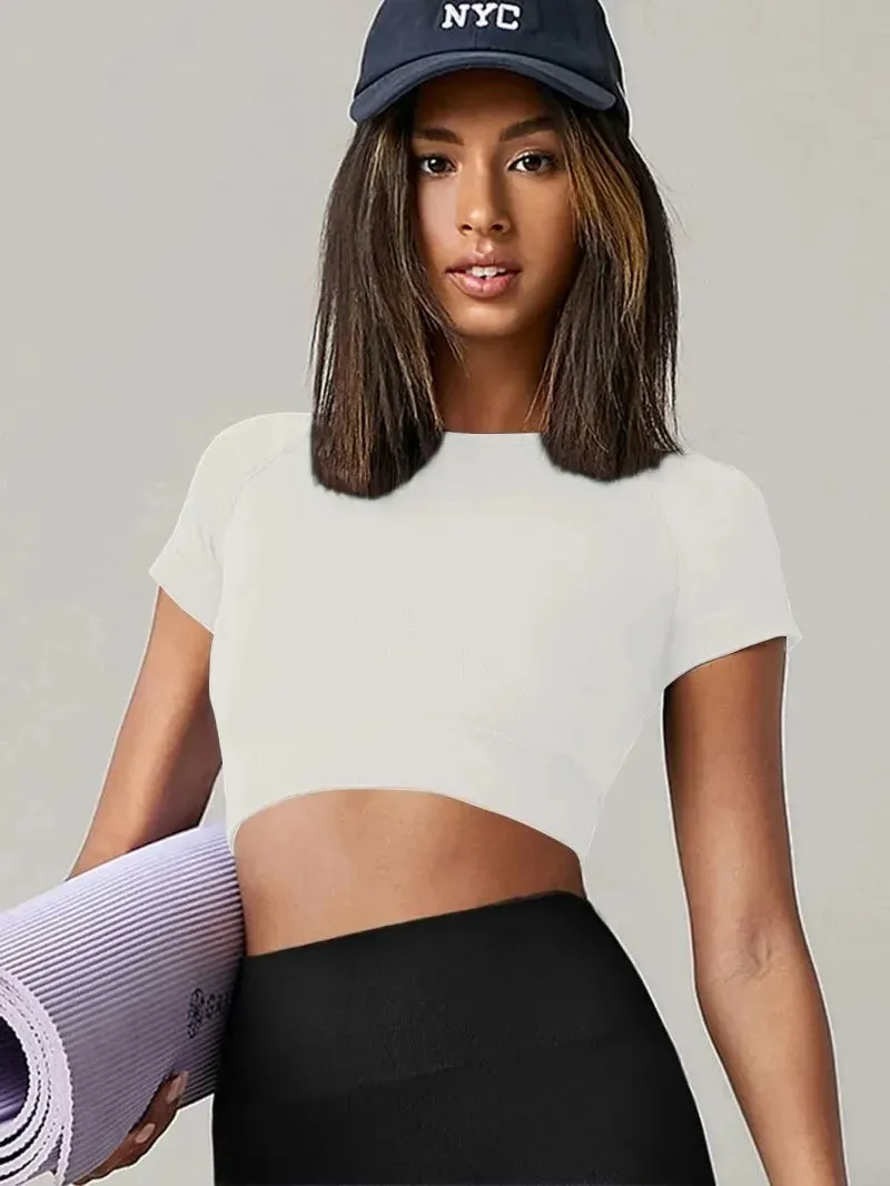 Women Yoga Top Seamless Sport T Shirts Fitness Clothes Short Sleeve Gym Top Running Active Wear