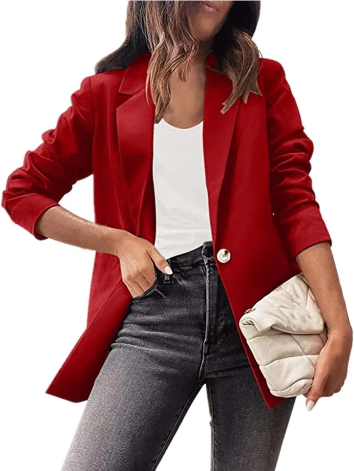Women's Business Casual Blazers Oversized Lapel Long Sleeve Button Up Cardigans Winter Loose Comfy Work Suit Jacket