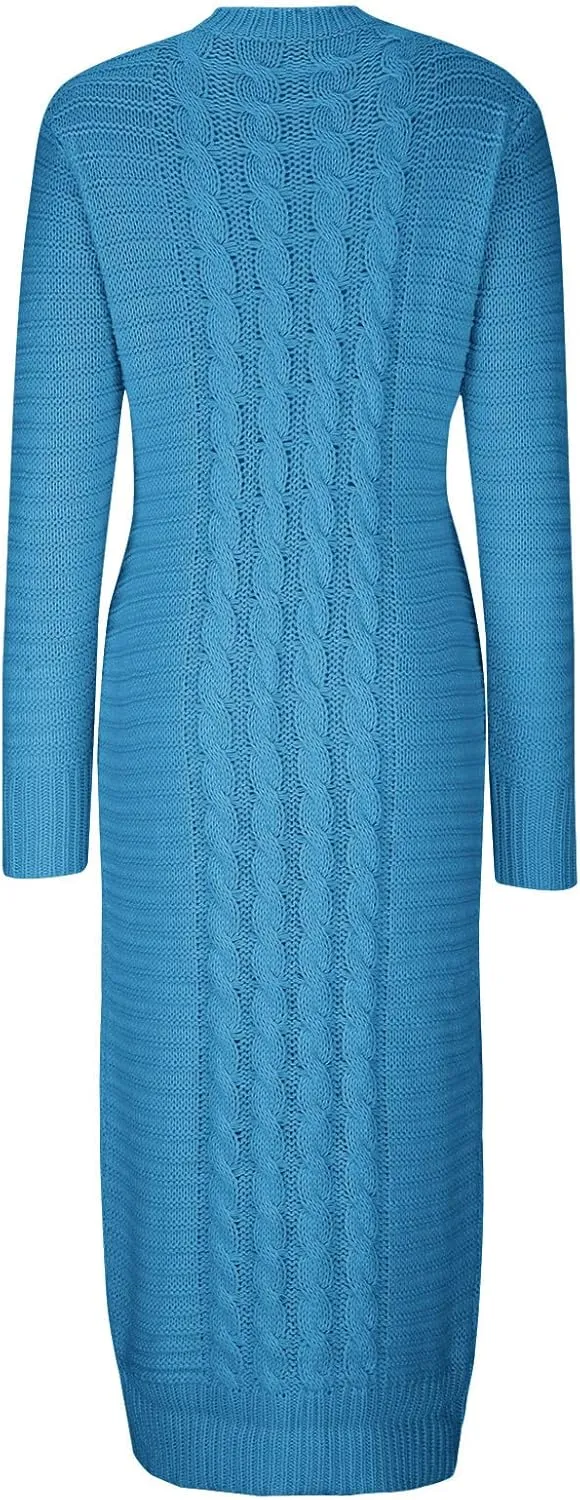 Women's Cable Knit Maxi Dress Warm Ankle Length Sweater Dress Winter Dress Stretch Slim Fit Long Sleeve O-Neck Dress