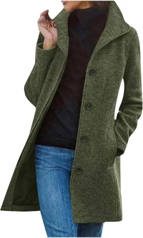 Women's Casual Thicken Wool Blend Stand Collar Single Breasted Warm Winter Coat Business Wool Pea Coats for Women