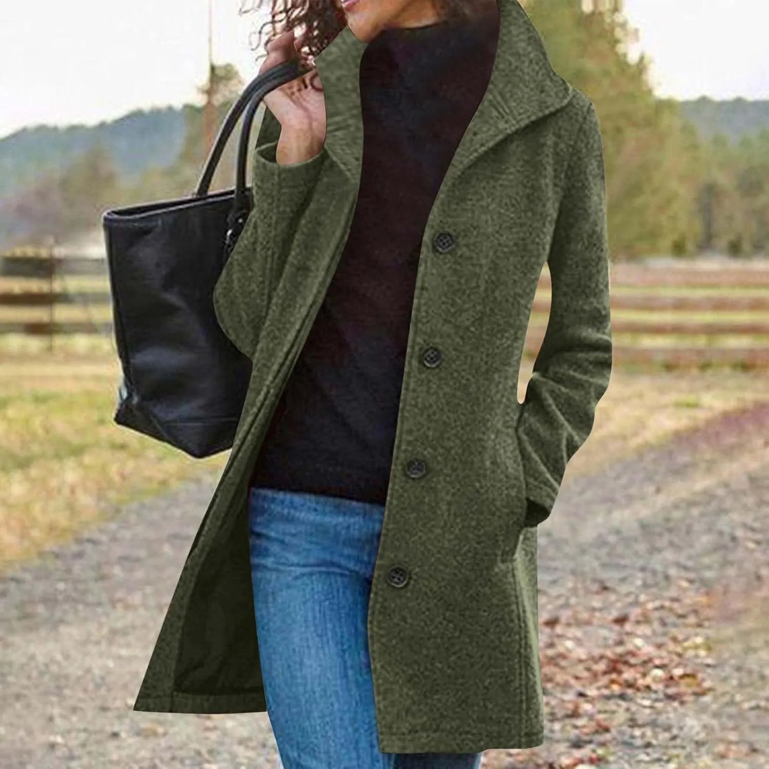 Women's Casual Thicken Wool Blend Stand Collar Single Breasted Warm Winter Coat Business Wool Pea Coats for Women