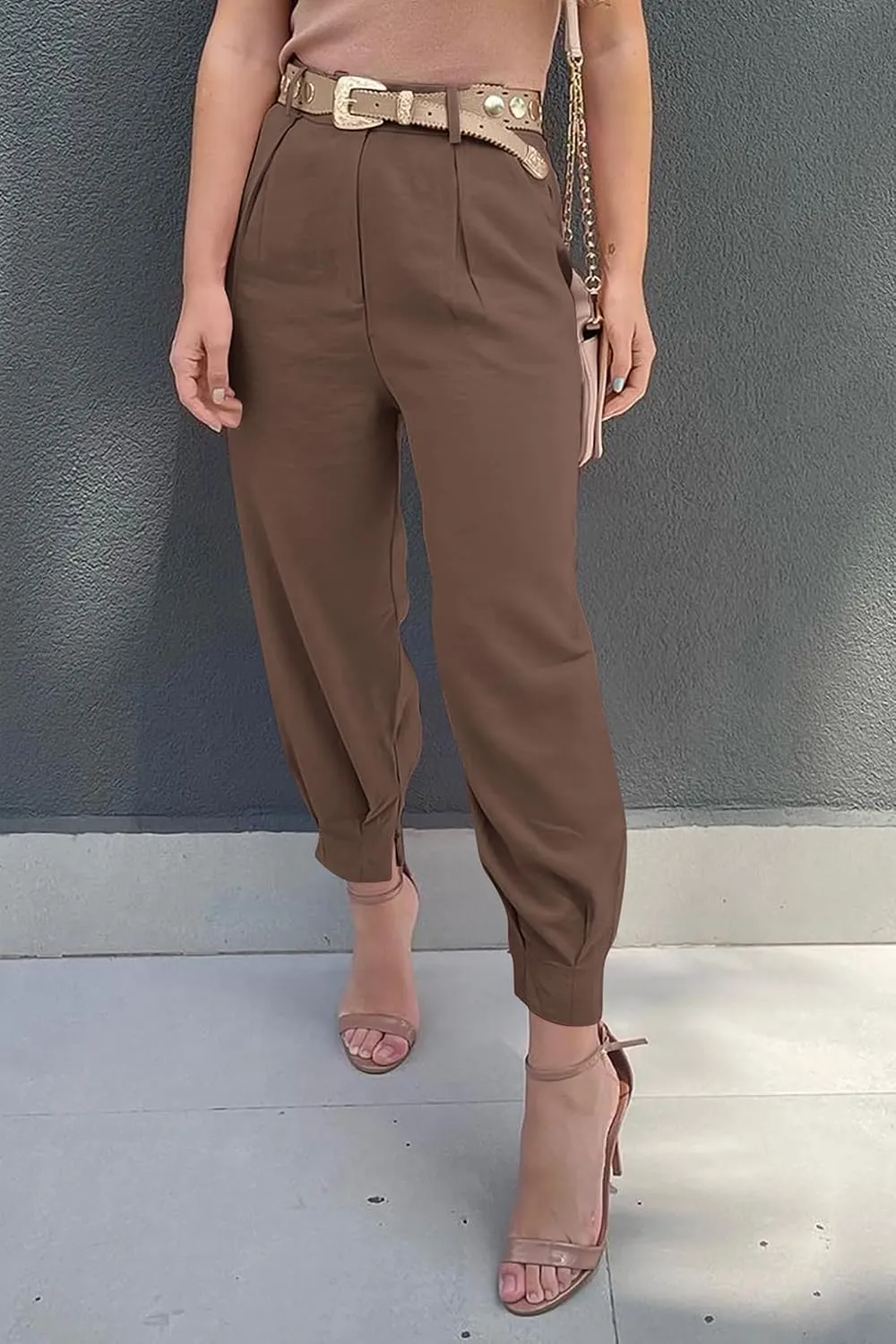 Womens Tapered Pants Summer High Waist Business Pant Harem Pants Solid Color Loose Fit Casual Trousers with Pockets